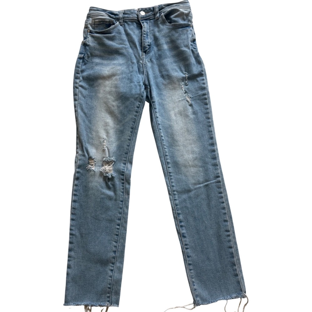 Wax Jean Women 11/30 Light Wash Distressed‎ High Rise Straight Leg Jeans 90185